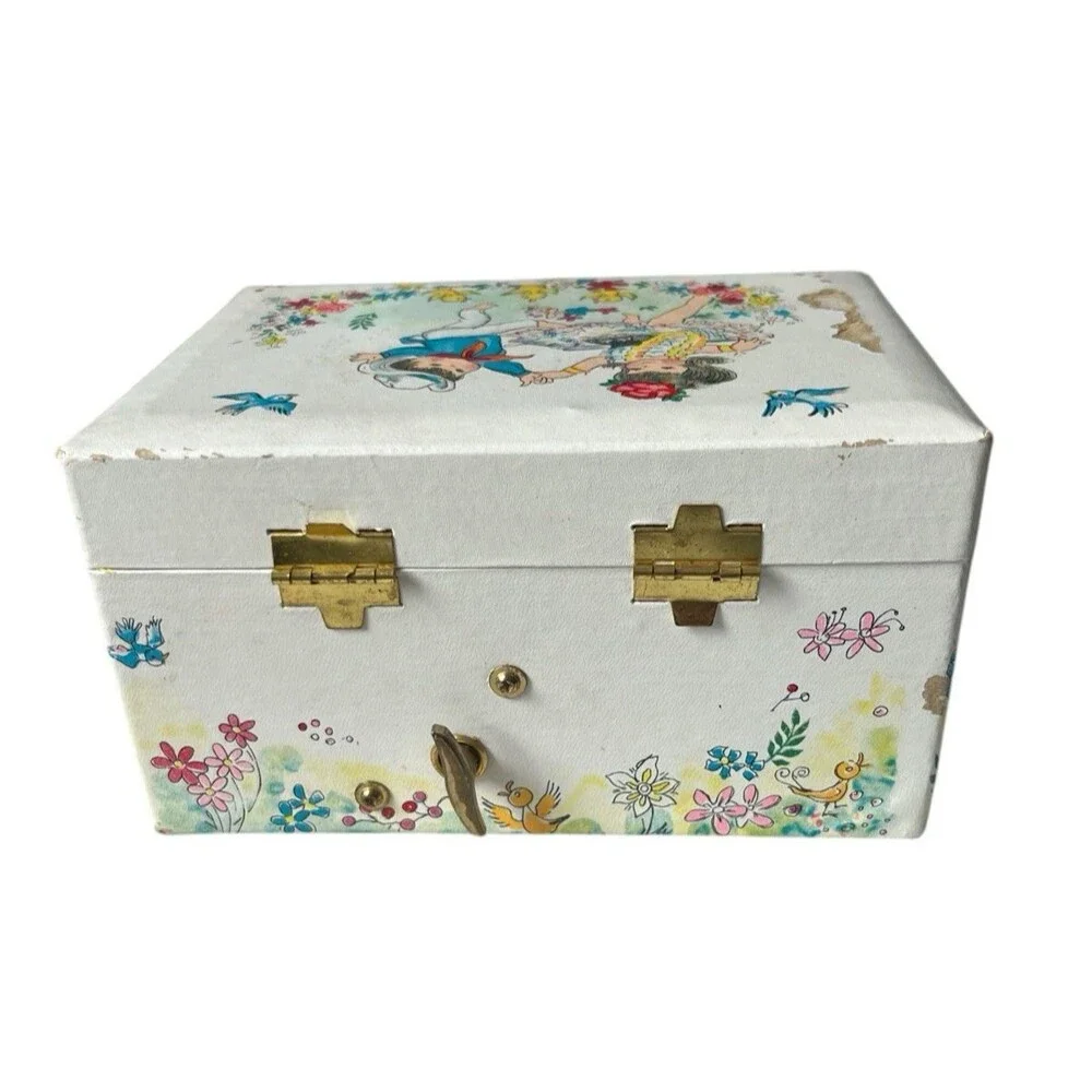 Vintage Ballerina Music Jewelry Box Japan Dance Floral Fascination READ WORKS